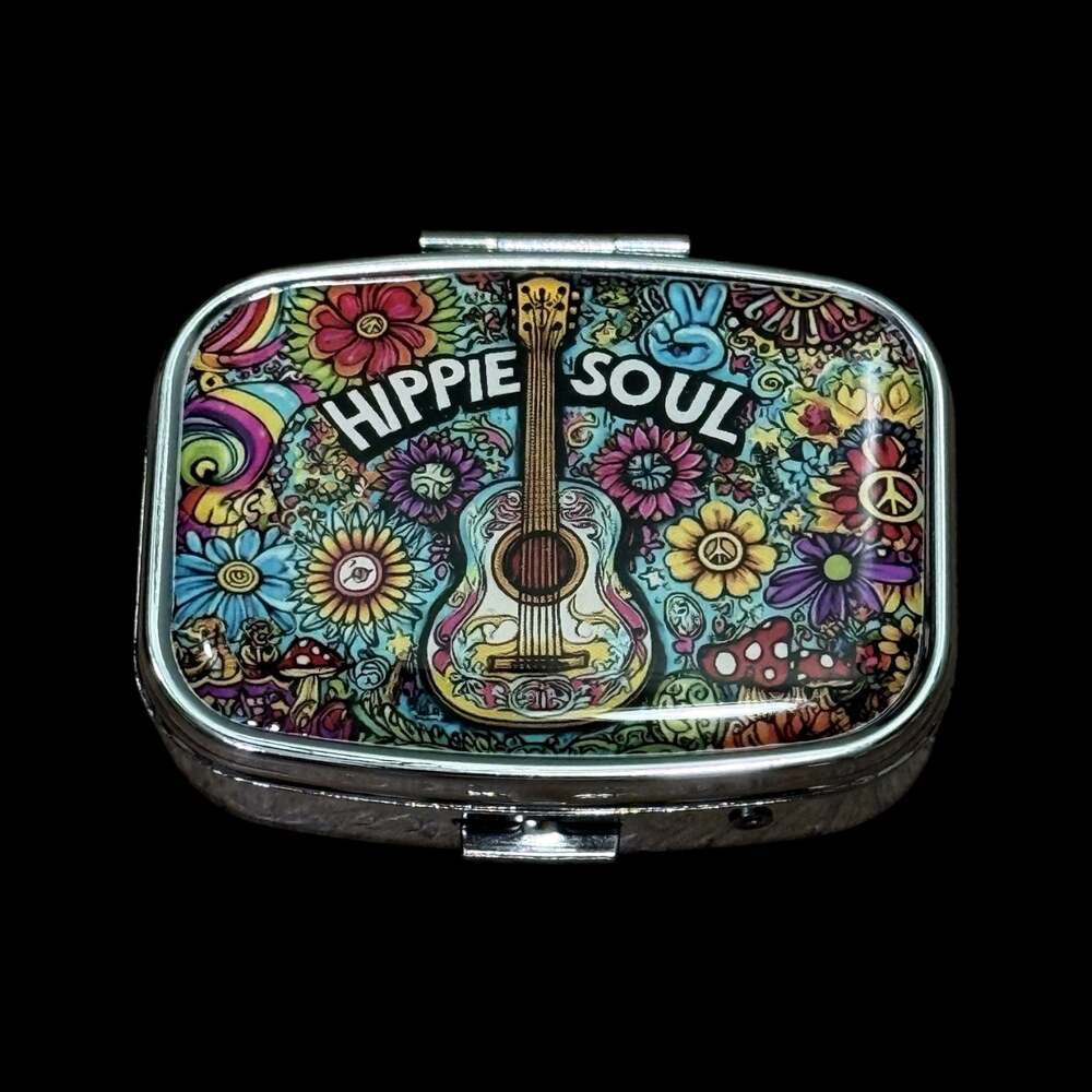 Cute Hippie Soul Portable Rectangle Metal Pill Organizer Case